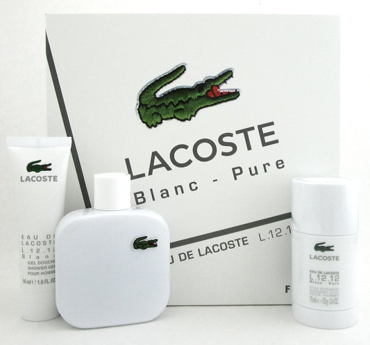 Eau de Lacoste L.12.12 Blanc 3.3 oz.Gift Set for Men.New in Hard Box