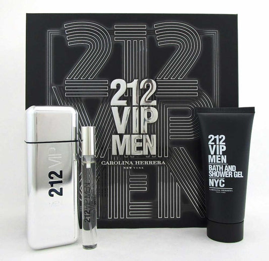 212 VIP Men Carolina Herrera Set:EDT Spray 3.4oz.&10ml.+Sh/Gel 3.4oz.