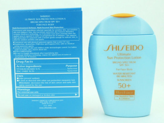 Shiseido Ultimate Sun Protection Lotion SPF50+Wet Force 100ml Sensitive Skin *Damaged