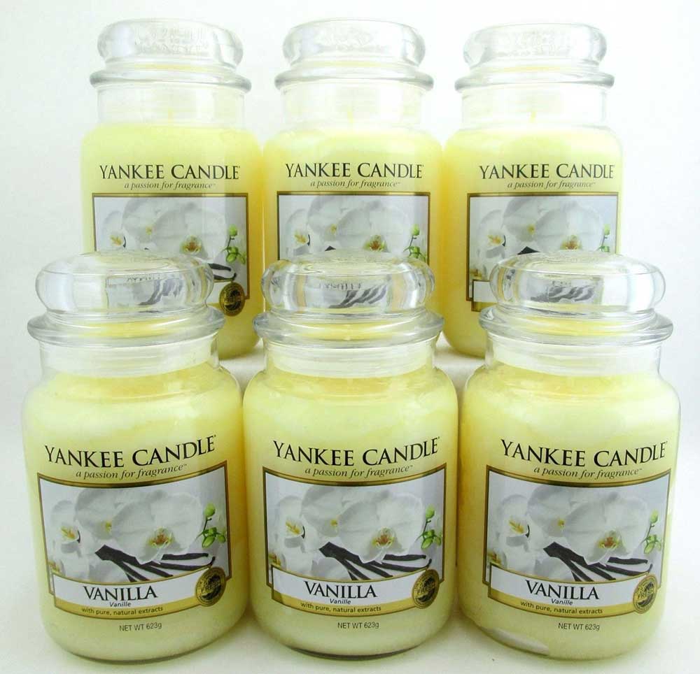 Yankee Candle Vanilla 22 oz/ 623 g Large Glass Jars Lot of 6