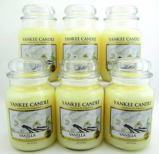 Yankee Candle Vanilla 22 oz/ 623 g Large Glass Jars Lot of 6