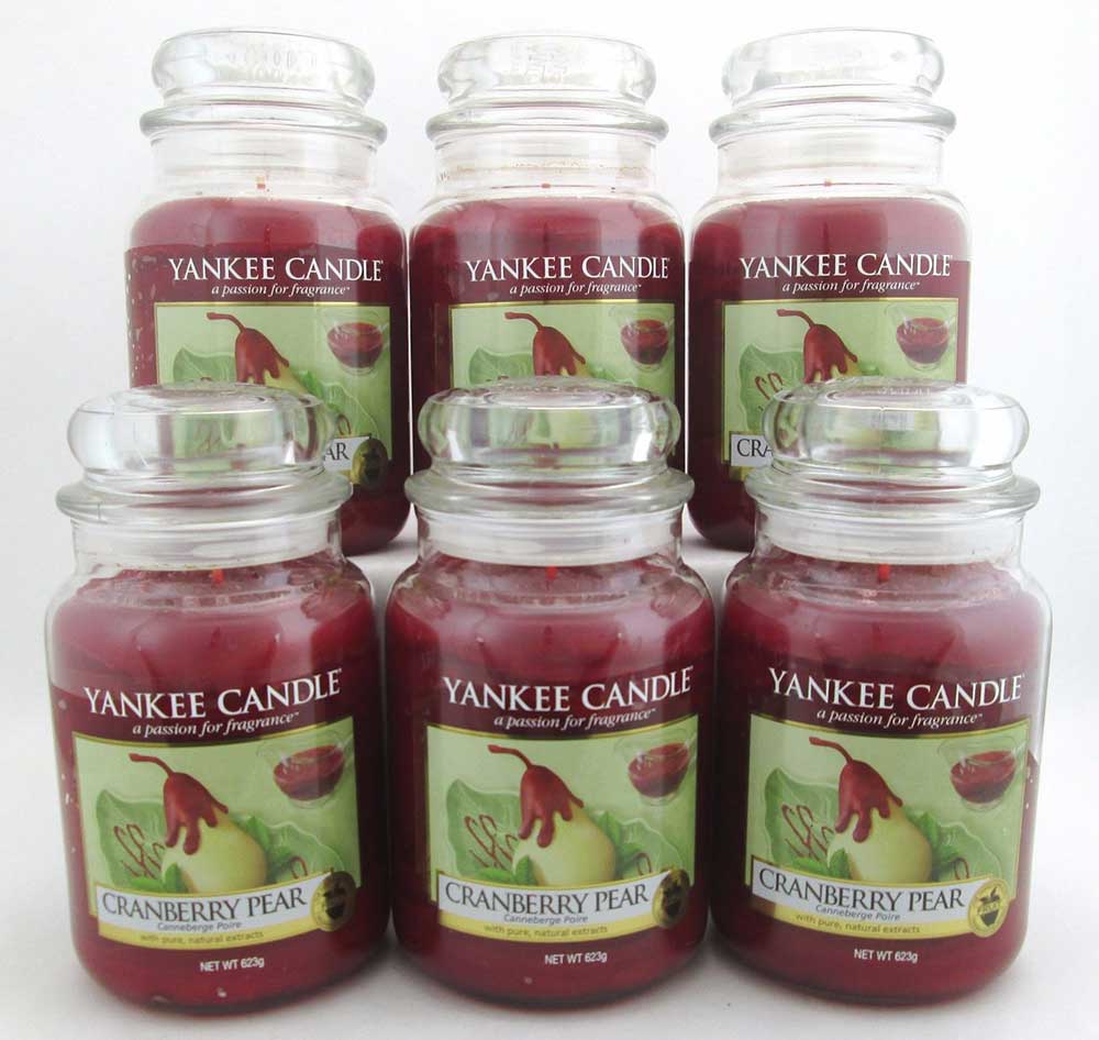 Yankee Candle Cranberry Pear 22 oz/ 623 g Large Glass Jars Lot of 6