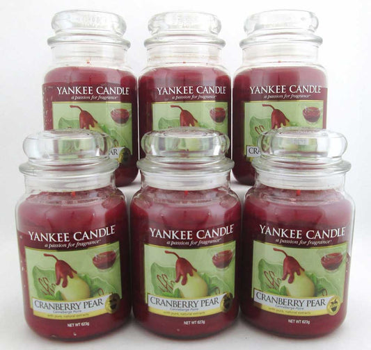 Yankee Candle Cranberry Pear 22 oz/ 623 g Large Glass Jars Lot of 6