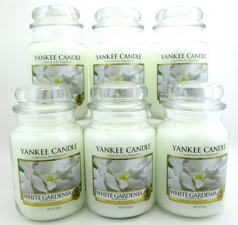 Yankee Candle White Gardenia 22 oz/ 623 g Large Glass Jars Lot of 6