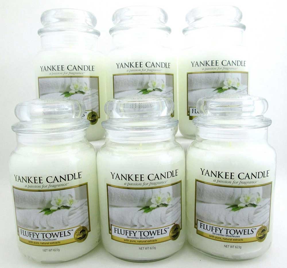 Yankee Candle Fluffy Towels 22 oz/ 623 g Large Glass Jars Lot of 6