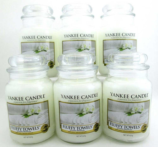 Yankee Candle Fluffy Towels 22 oz/ 623 g Large Glass Jars Lot of 6