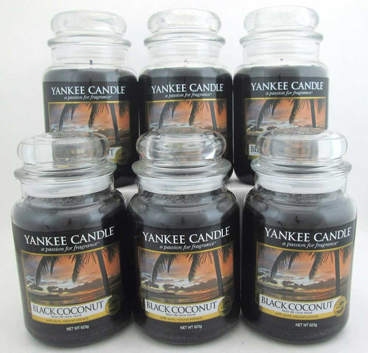 Yankee Candle Black Coconut 22 oz/ 623 g Large Glass Jars Lot of 6