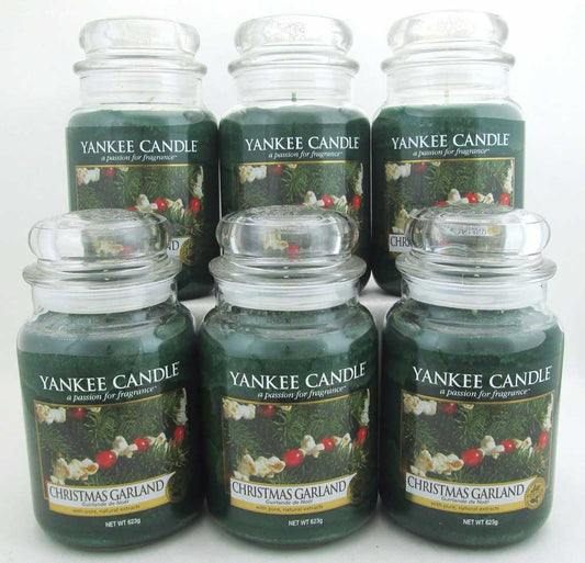 Yankee Candle Christmas Garland 22oz/623 g Large Glass Jars Lot of 6