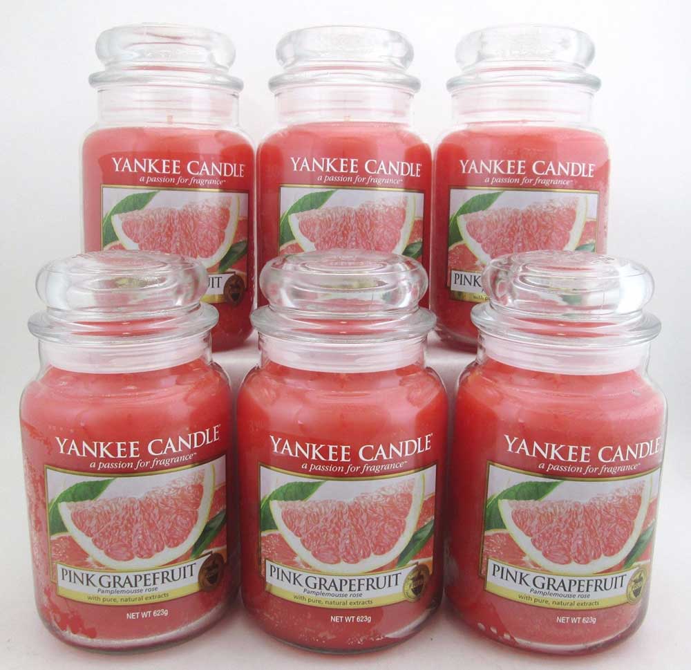 Yankee Candle Pink Grapefruit 22 oz/ 623 g Large Glass Jars Lot of 6