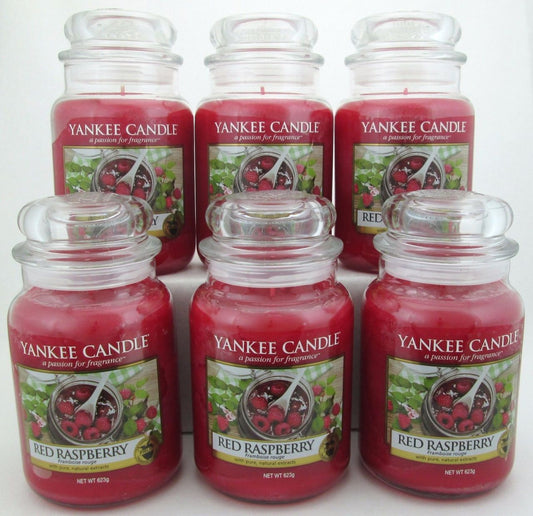 Yankee Candle Red Raspberry 22 oz/ 623 g Large Glass Jars Lot of 6
