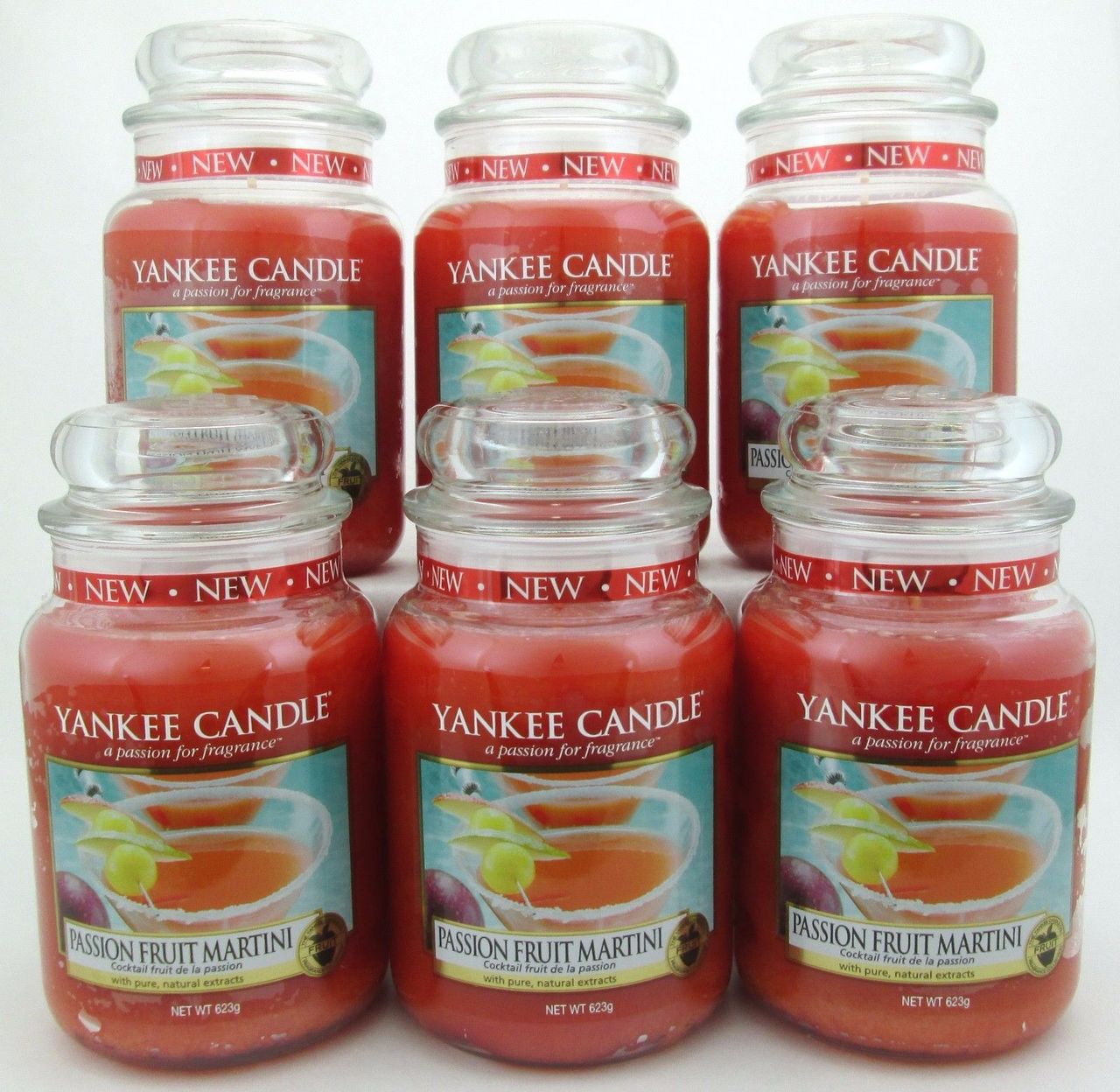 Yankee Candle Passion Fruit Martini 22 oz Large Glass Jars Lot of 6