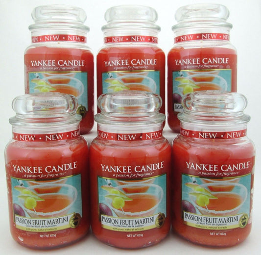 Yankee Candle Passion Fruit Martini 22 oz Large Glass Jars Lot of 6