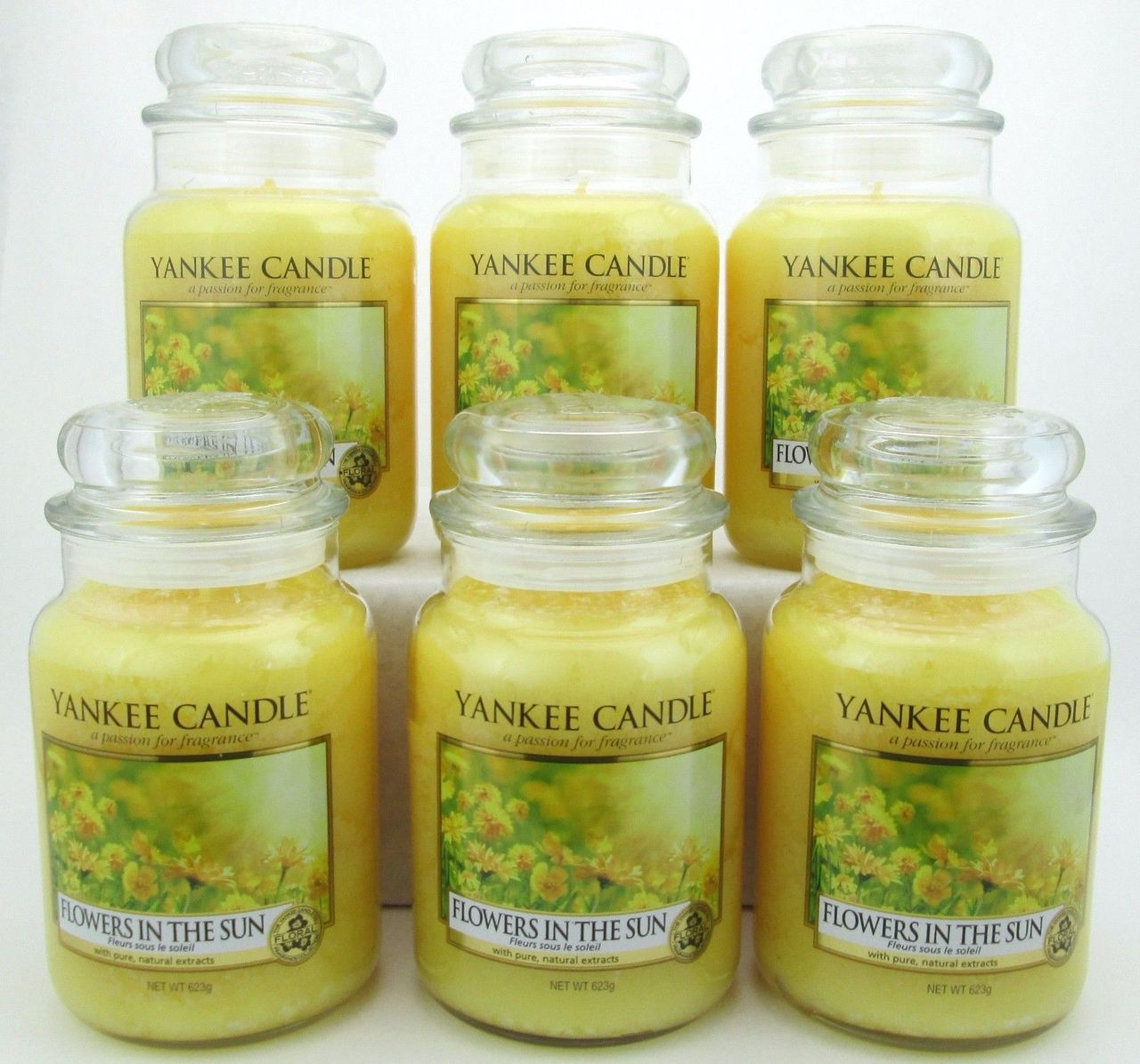 Yankee Candle Flowers In The Sun 22 oz/623g Large Glass Jars Lot of 6