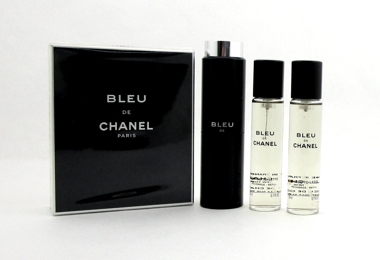 Bleu De Chanel Twist and Spray Eau de Toilette Purse Spray 3 x 20 ml.(3 x 0.7 oz.) for Men. NIB. Sealed.