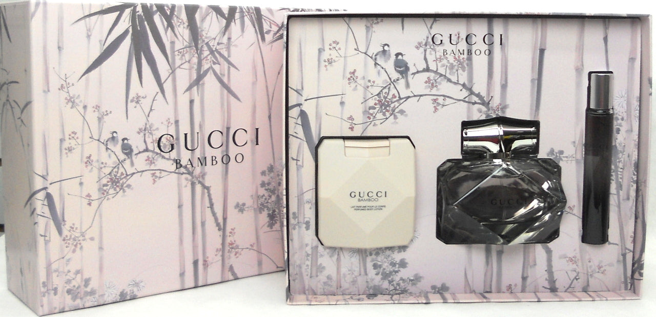 Gucci BAMBOO by Gucci 2.5 oz.Eau de Parfum Spray + 3.3 oz.Body Lotion + 0.25 oz.EDP Fragrance Pen.New Set