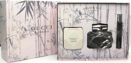 Gucci BAMBOO by Gucci 2.5 oz.Eau de Parfum Spray + 3.3 oz.Body Lotion + 0.25 oz.EDP Fragrance Pen.New Set