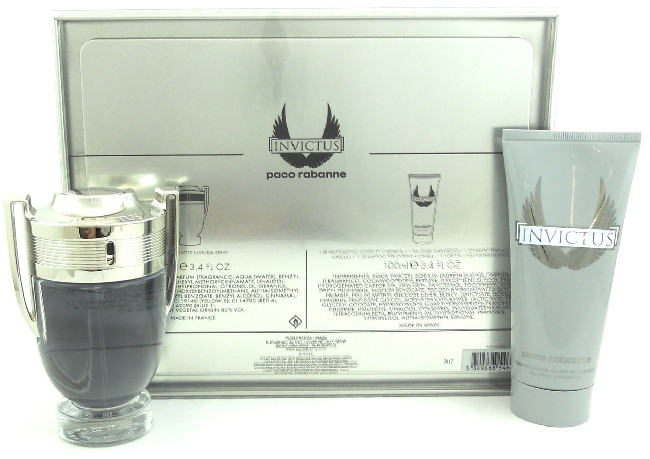 Invictus by Paco Rabanne 3.4 oz.EDT+3.4 oz.All Over Shampoo.Set.NIB.