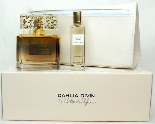 Dahlia Divin Le Nectar de Parfum Givenchy EDP Intense 2.5 oz.+15 ml.+ Cosmetic Bag. New Set.