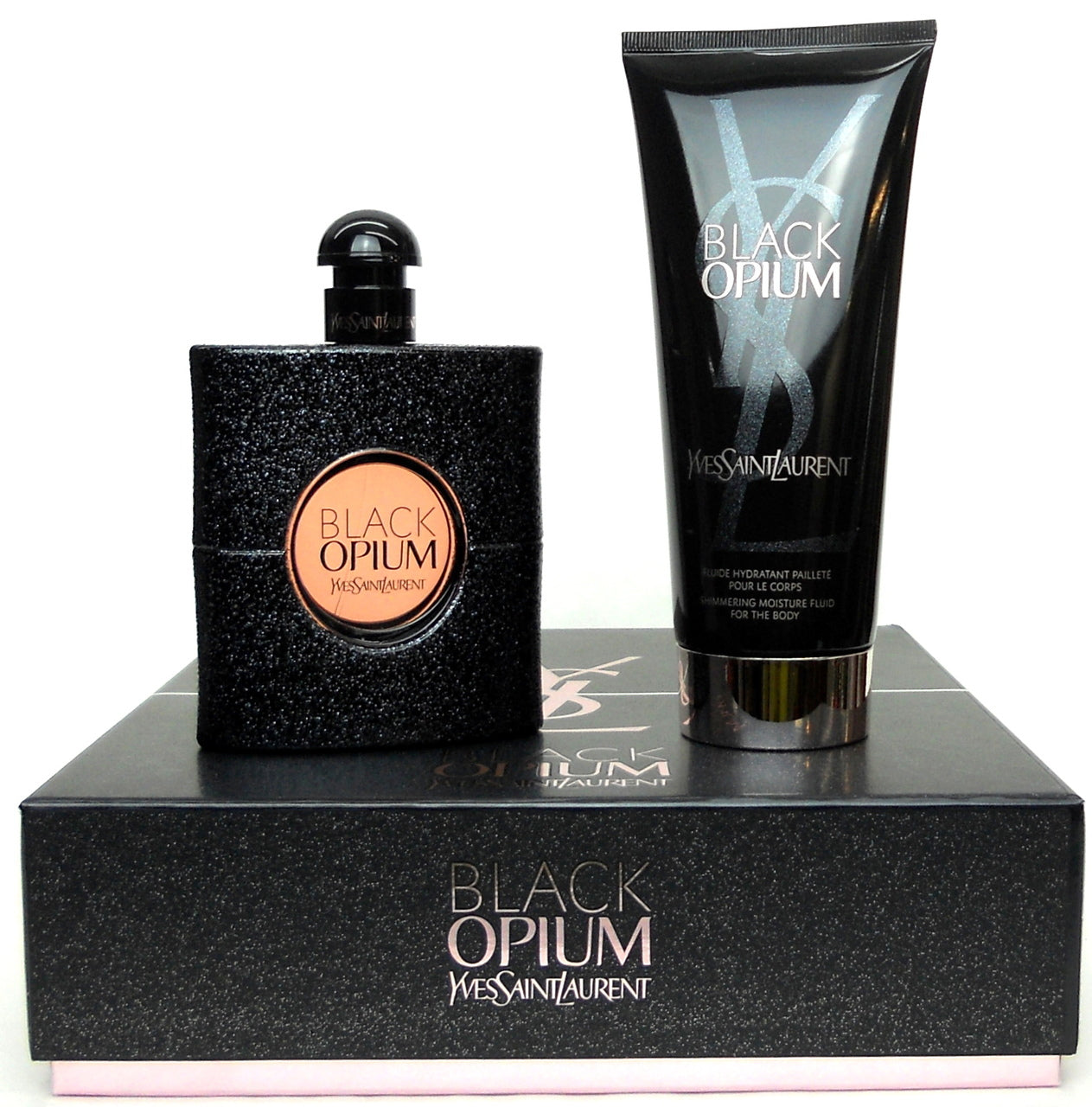 Black Opium by Yves Saint Laurent 3.0 oz.EDP Spray + 6.6 oz. Shimmering moisture. Brand new set.
