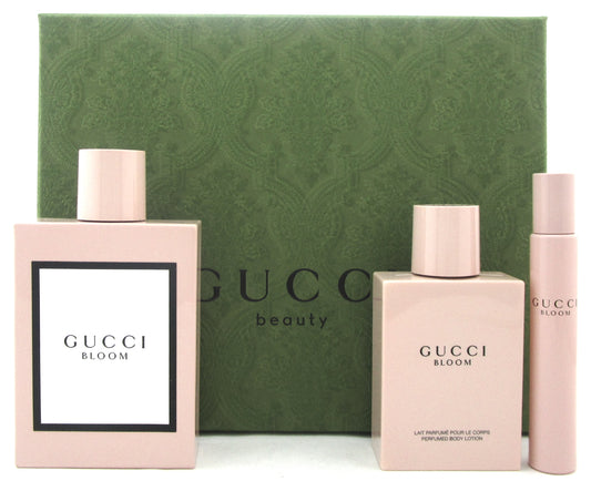 Gucci Bloom 3.3 oz EDP Spray & 0.25 oz EDP Roller ball + 3.3 oz B/Lotion. New Women's Set