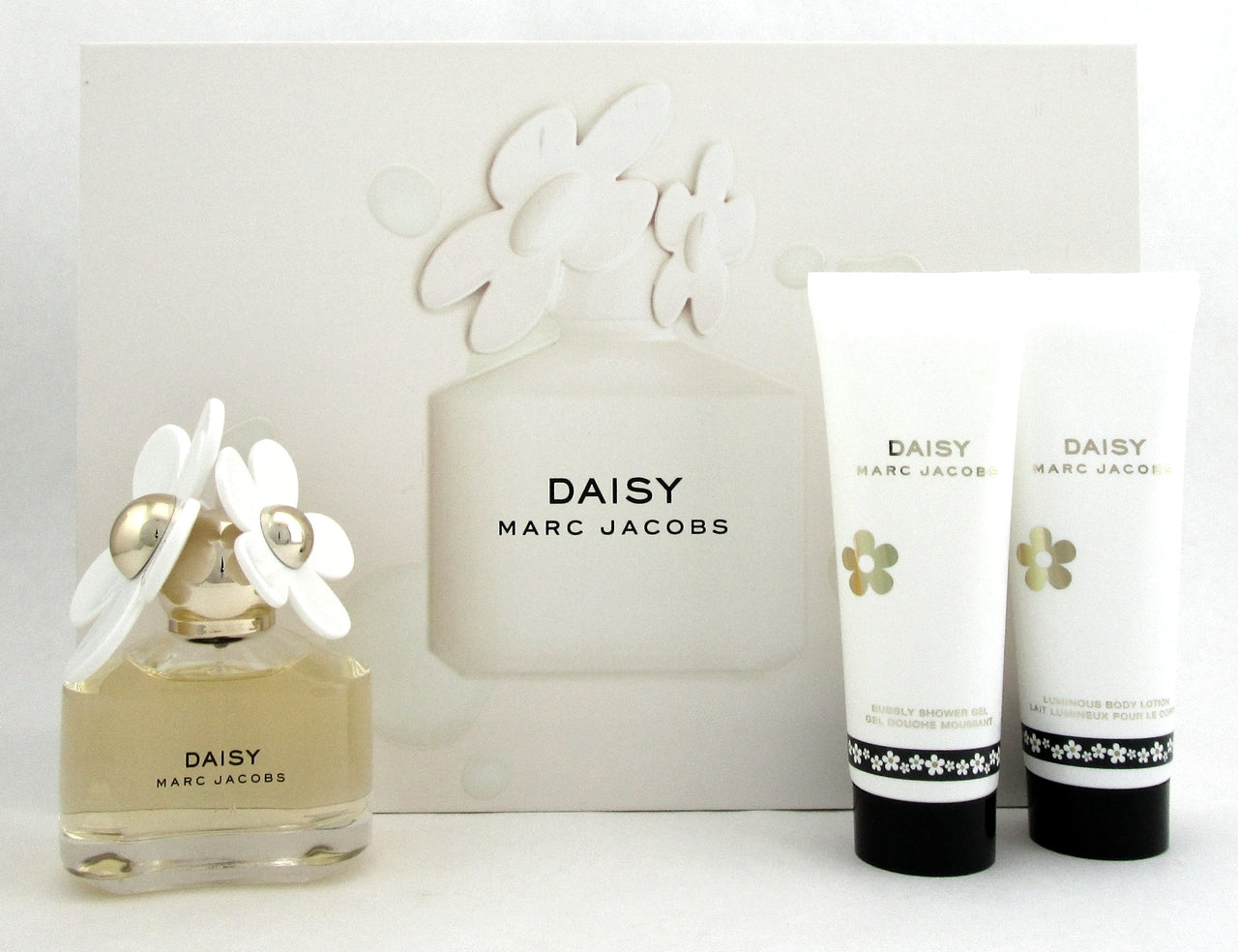 Daisy by Marc Jacobs 1.7oz.EDT Spray+ 2.5 oz.B/Lot+ 2.5 oz.Sh/G.New DAMAGED Set.