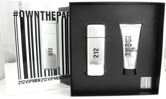 212 VIP MEN by Carolina Herrera 3.4 oz.Eau De Toilette Spray + 3.4 oz.Shower Gel. New Set for Men.