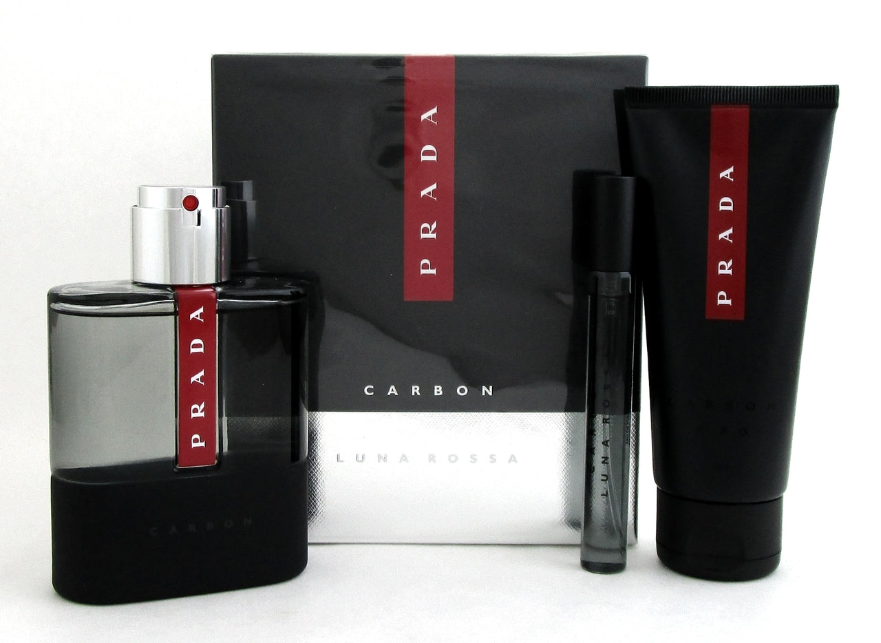 Prada Luna Rossa Carbon Set: 3.4 oz.EDT Spray+3.4 oz.Shower Gel+10 ml EDT Spray. Travel Edition Set. Brand New