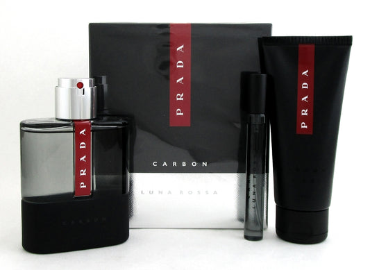 Prada Luna Rossa Carbon Set: 3.4 oz.EDT Spray+3.4 oz.Shower Gel+10 ml EDT Spray. Travel Edition Set. Brand New