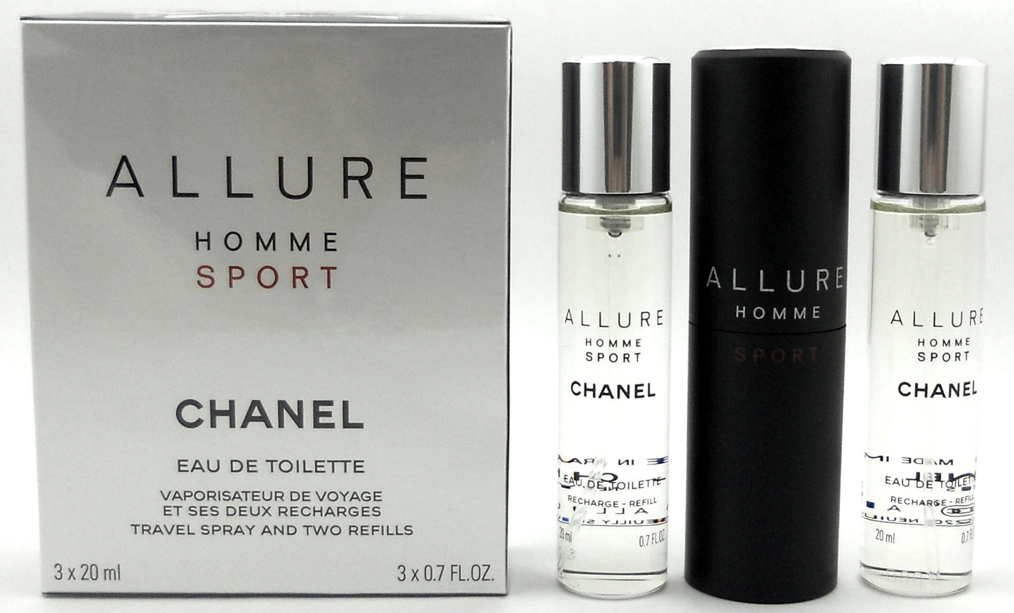 Allure Homme Sport by Chanel EDT Total 2 oz: One 20 ml Travel Spray+2 Refills
