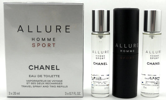 Allure Homme Sport by Chanel EDT Total 2 oz: One 20 ml Travel Spray+2 Refills