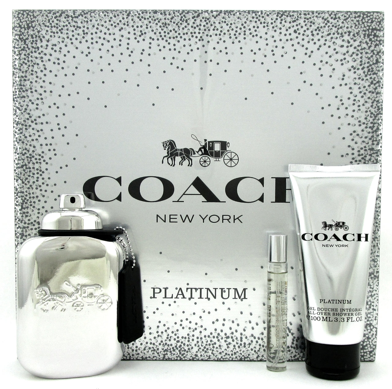 Coach Platinum for Men by Coach 3Pcs Set: EDP 3.3oz+7.5ml Spray+3.3ozSh/Gel. NEW