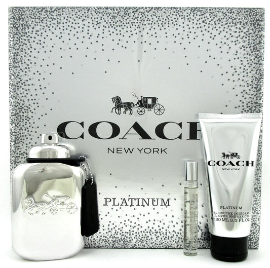 Coach Platinum for Men by Coach 3Pcs Set: EDP 3.3oz+7.5ml Spray+3.3ozSh/Gel. NEW