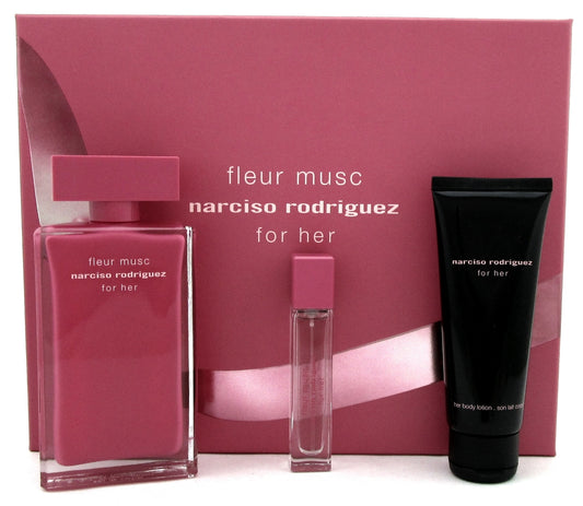 Fleur Musc Narciso Rodririguez for Her Set: EDP Spray 3.3oz &10ml +2.5oz B/L.NEW