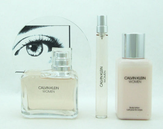 Calvin Klein WOMEN by Calvin Klein Set Includes: EDP Spray 3.4 oz./ 100 ml. + EDP Spray  0.33 oz./ 10 ml. + Body Lotion 3.4 oz./ 100 ml. New