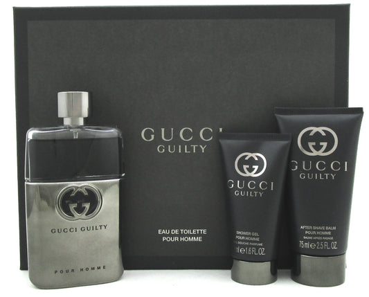 Gucci Guilty Pour Homme 3.0oz EDT+2.5oz A/ShBalm+1.6oz Sh/Gel. New Set for Men.