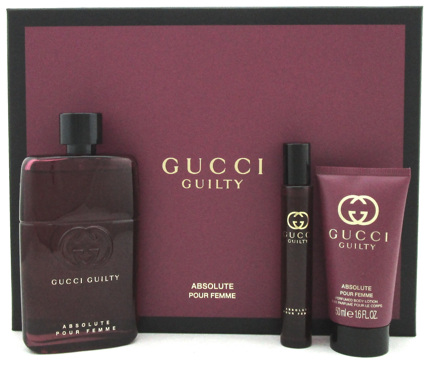 Gucci Guilty Absolute Pour Femme SET Women: EDP 3.0 oz Spray&7.4 ml+1.6 B/L. NEW