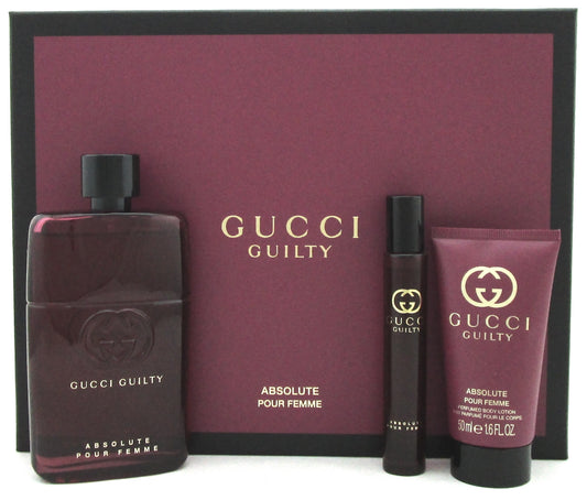 Gucci Guilty Absolute Pour Femme SET Women: EDP 3.0 oz Spray&7.4 ml+1.6 B/L. NEW