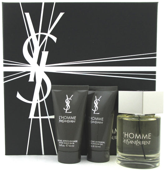 L'Homme by Yves Saint Laurent Set Men: 3.3oz EDT+1.6oz Sh/G+1.6oz A/Sh Balm. NEW