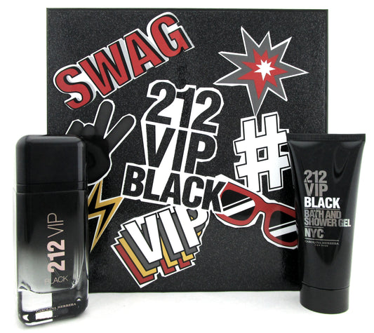 212 VIP BLACK by Carolina Herrera Set for Men: 3.4 oz EDP Spray +3.4 oz Sh/ Gel