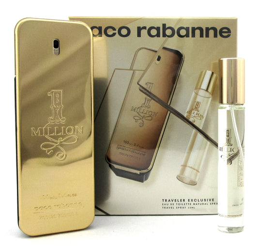 1 Million by Paco Rabanne 3.4 oz + 20 ml EDT Spray 2 Pc Travel Set for Men. New