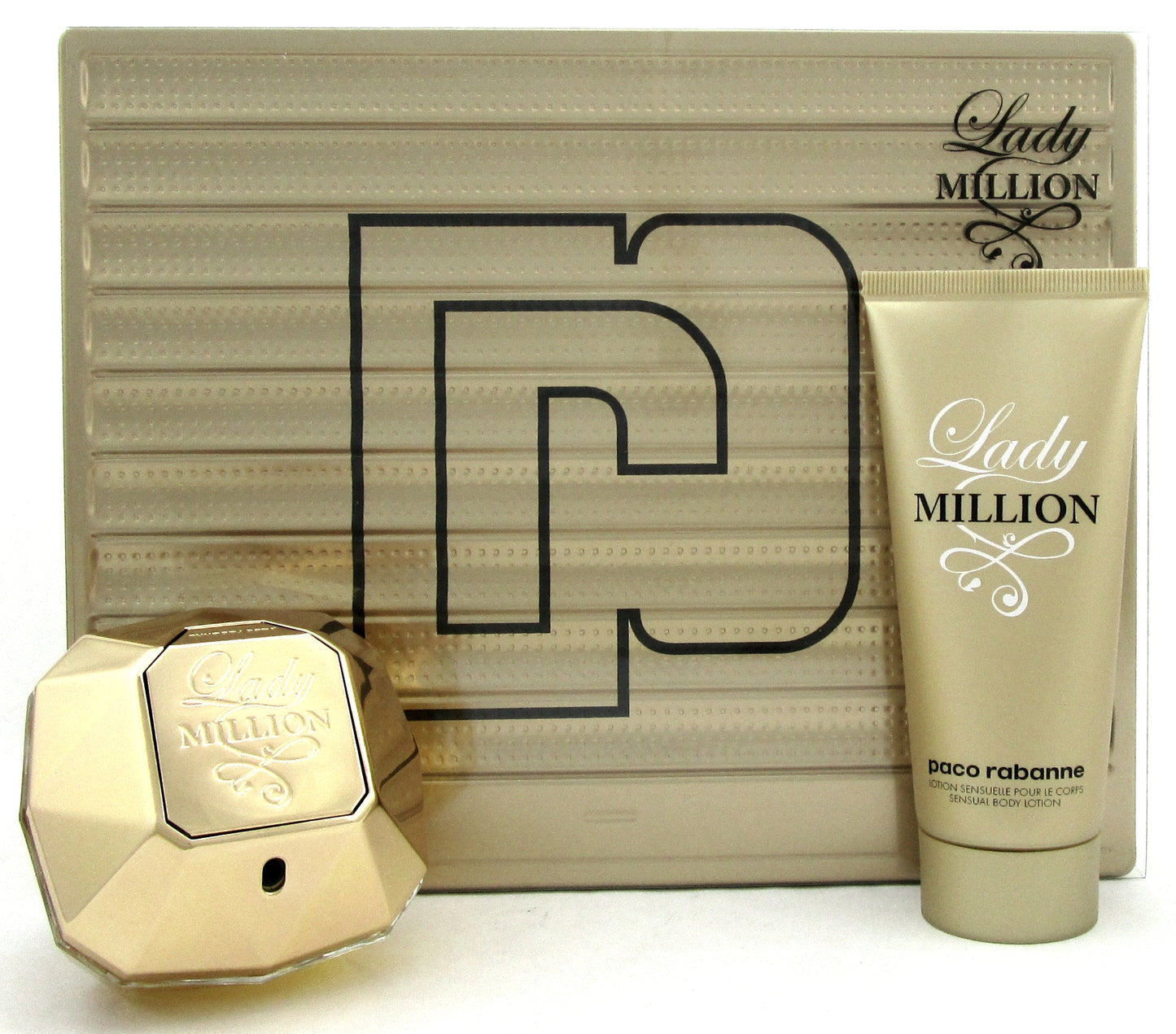 Lady Million by Paco Rabanne 2.7 oz.EDP Spray+3.4oz.B/Lot. New Set in Metal Box.
