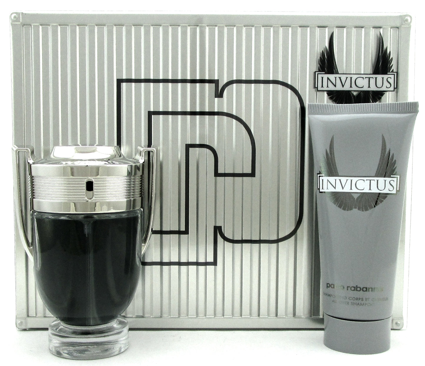 Invictus by Paco Rabanne Set:3.4 oz.EDT+3.4 oz.All Over Shampoo.New in Metal Box