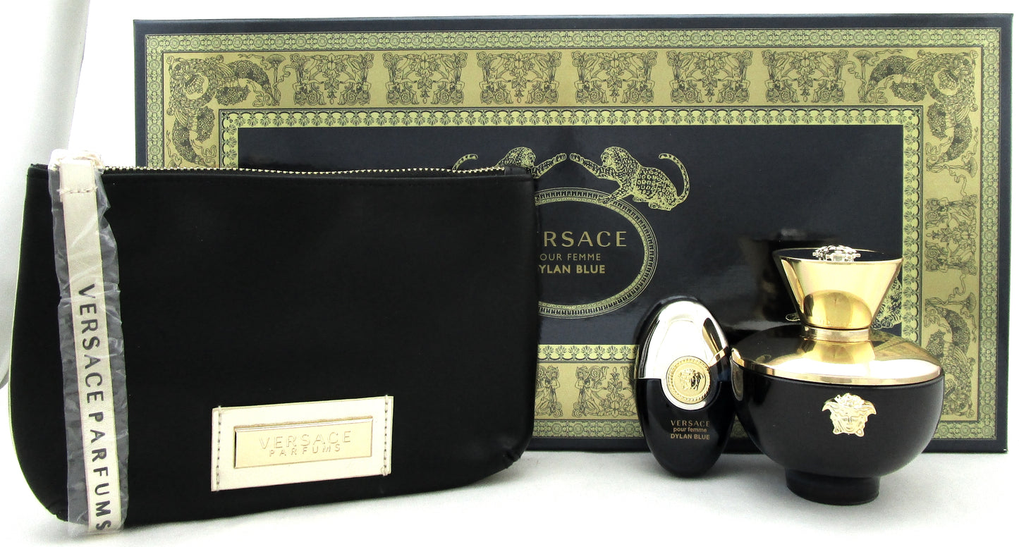 Dylan Blue Pour Femme by Versace 3pcs Set: 3.4oz.EDP Spray+10ml.EDP Spray+Pouch