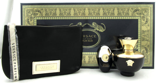 Dylan Blue Pour Femme by Versace 3pcs Set: 3.4oz.EDP Spray+10ml.EDP Spray+Pouch