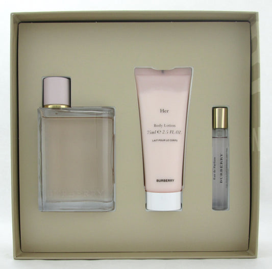Burberry HER by Burberry Gift Set: 3.3 oz.& 7.5 ml. EDP Spray + 2.5 oz. B/L. New