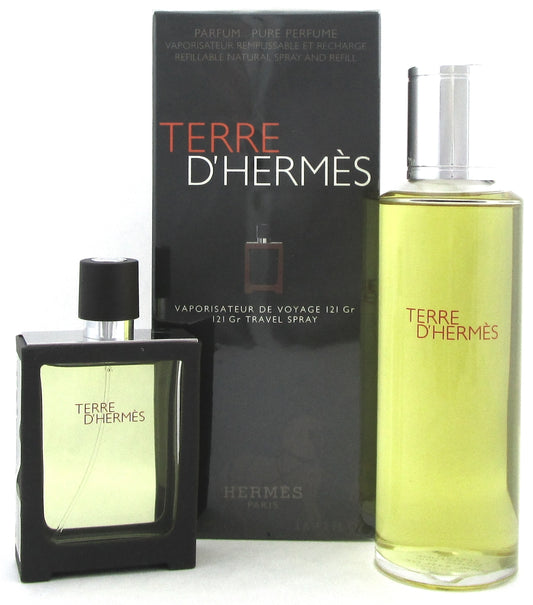Terre D'Hermes by Hermes Refillable Spray 1oz & Refill 4.2oz Pure Perfume. Set