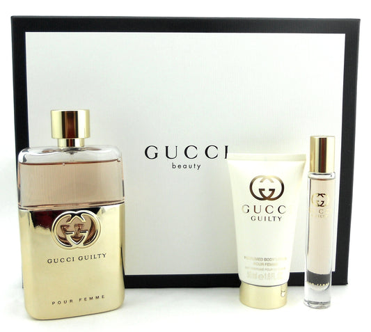 GuccI Guilty Pour Femme Perfume 3.0oz+1.6oz B/L+0.25oz.Roller Womens New Set