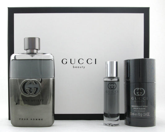 Gucci Gilty Pour Homme Gift Set EDT Spray 3.0 oz+Deo Stick+EDT Spray 0.5 oz.