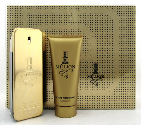 Paco Rabanne 1 Million SET: 3.4 oz. EDT Spray + 3.4 oz. S/Gel. New in Metal Box.