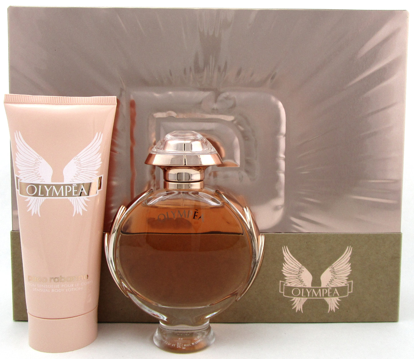 Olympea by Paco Rabanne 2.7oz.EDP Spray+ 3.4oz.Body Lotion. New Set in Metal Box